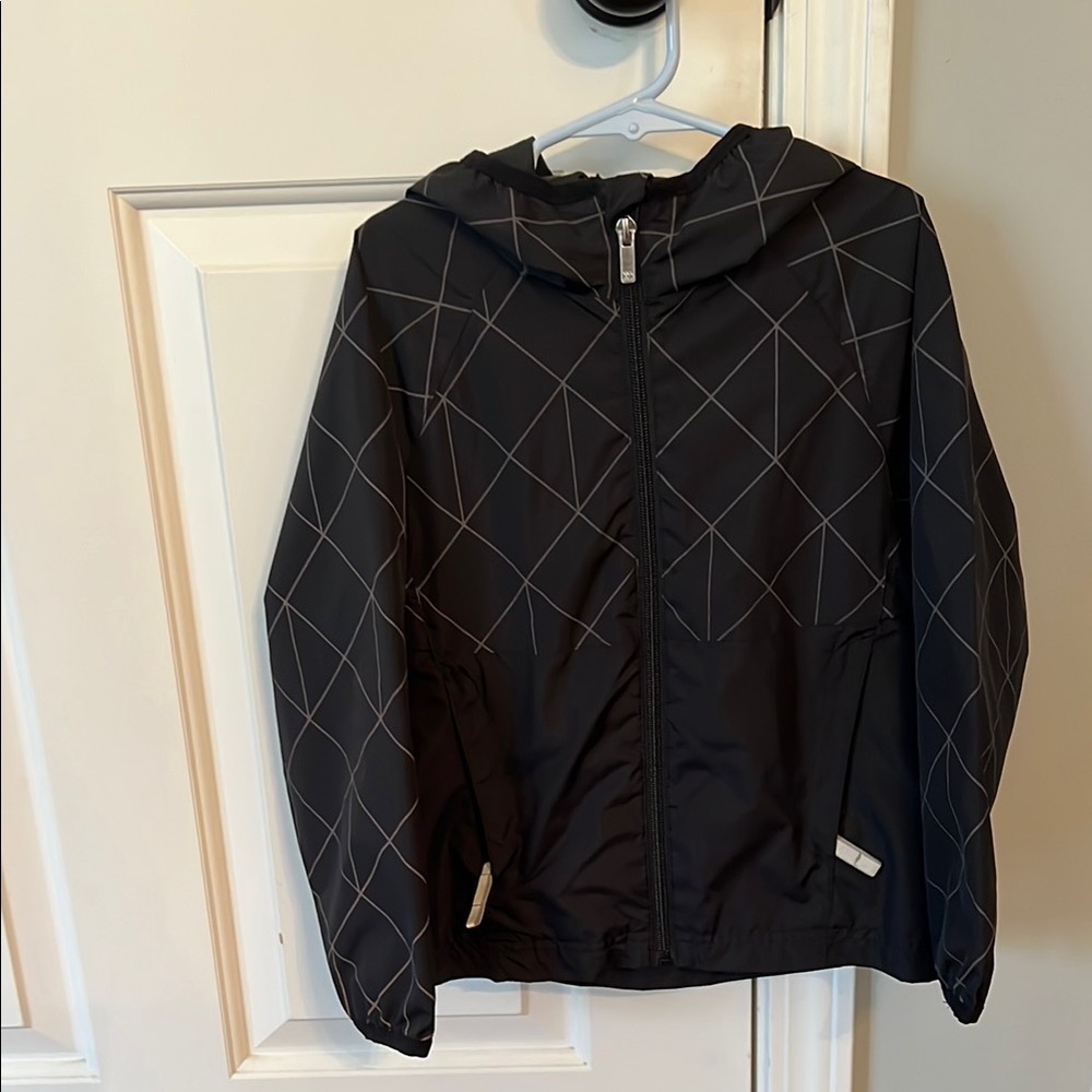 Black Hooded Jacket with Geometric Pattern